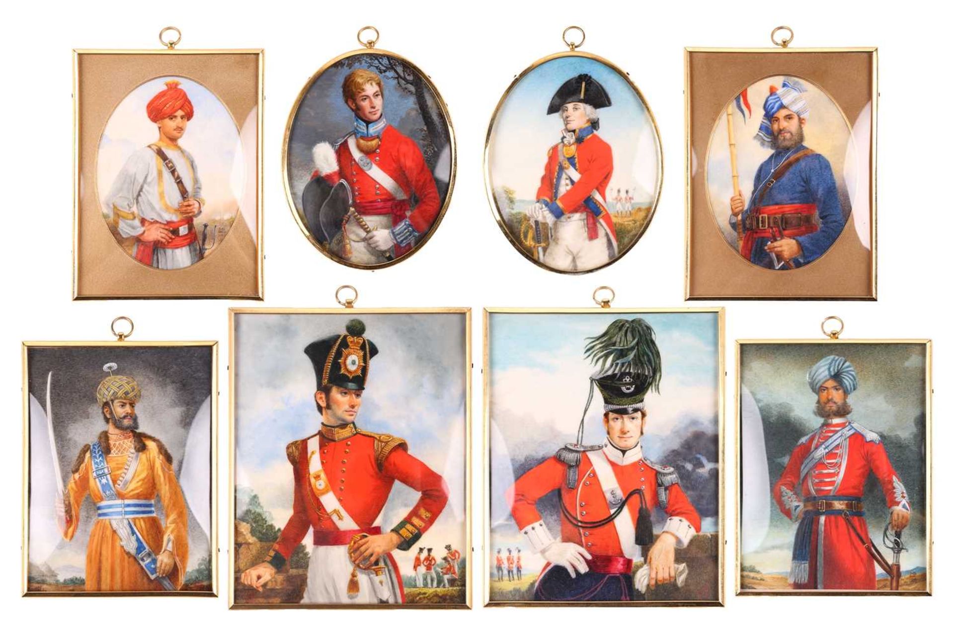 Michael Bartlett RMS (1922-2008), four pairs of framed military portrait miniatures on ivorine,