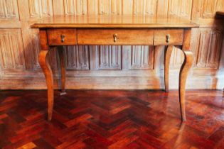 A 19th-century style French walnut side table, three frieze drawers on cabriole legs, 109 cm wide