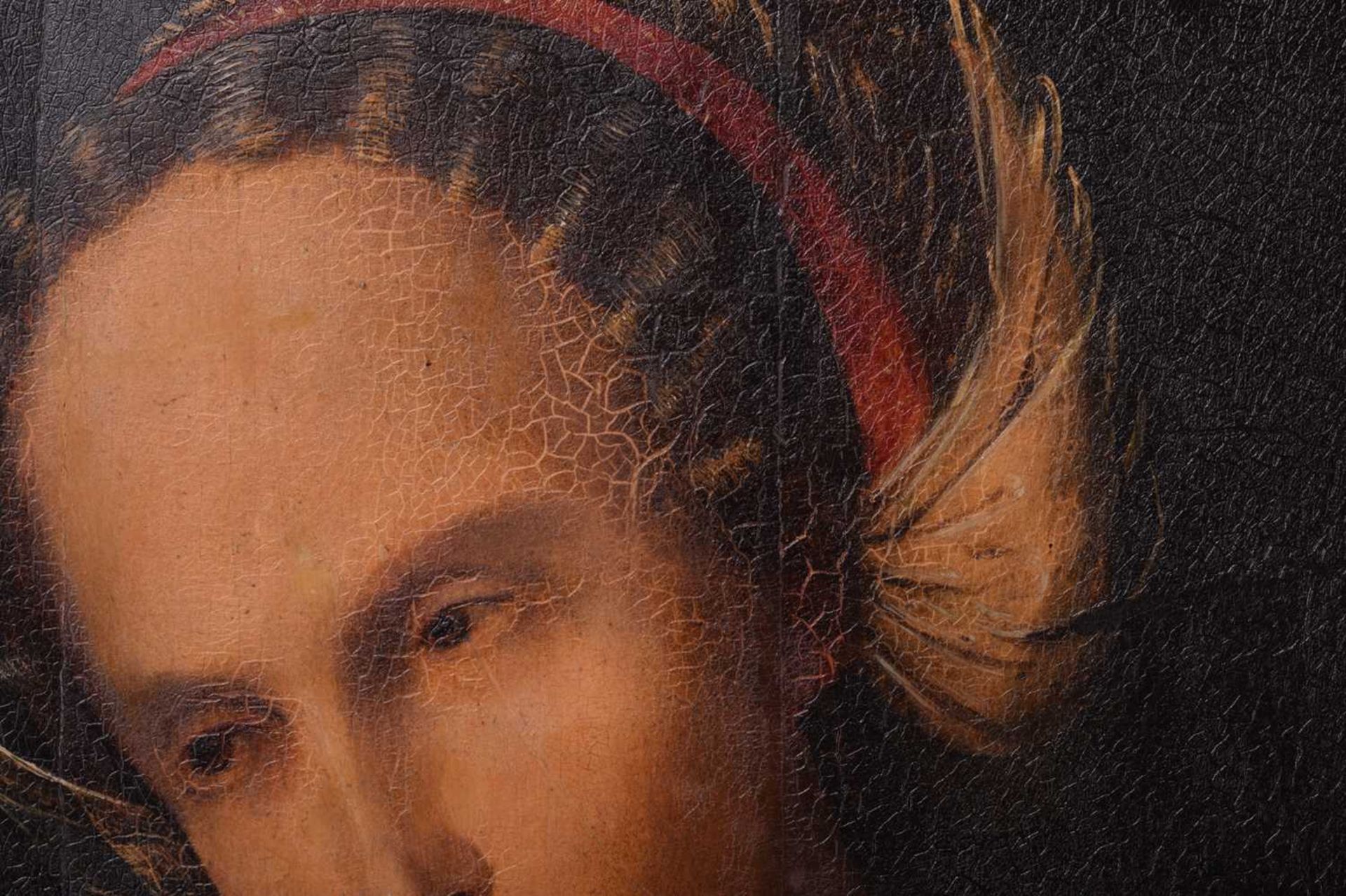 French school, possibly sixteenth century, Lucretia with a dagger, unsigned, oil on panel, 61cm x - Image 3 of 14