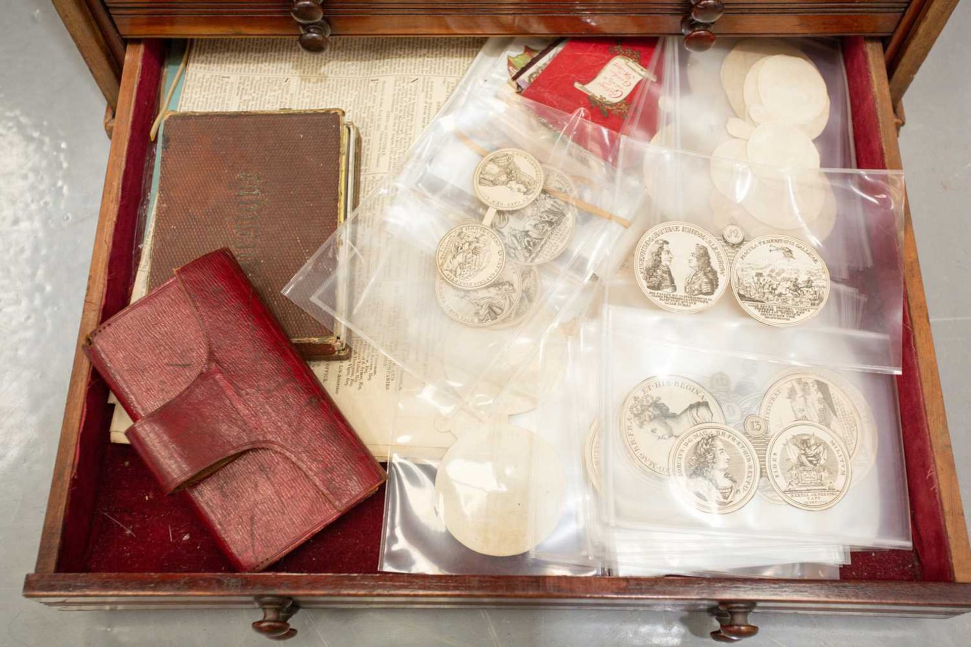 A Victorian mahogany coin or medal collector's chest, of sixteen-long shallow drawers with turned - Image 3 of 18