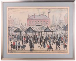 L.S. Lowry (1887 - 1976), 'Market Scene', signed in pencil, limited edition print, image 45.5 x 61