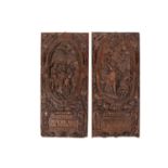 A pair of 17th-century Flemish carved wood oak rectangular architectural panels, Adam and Eve, and