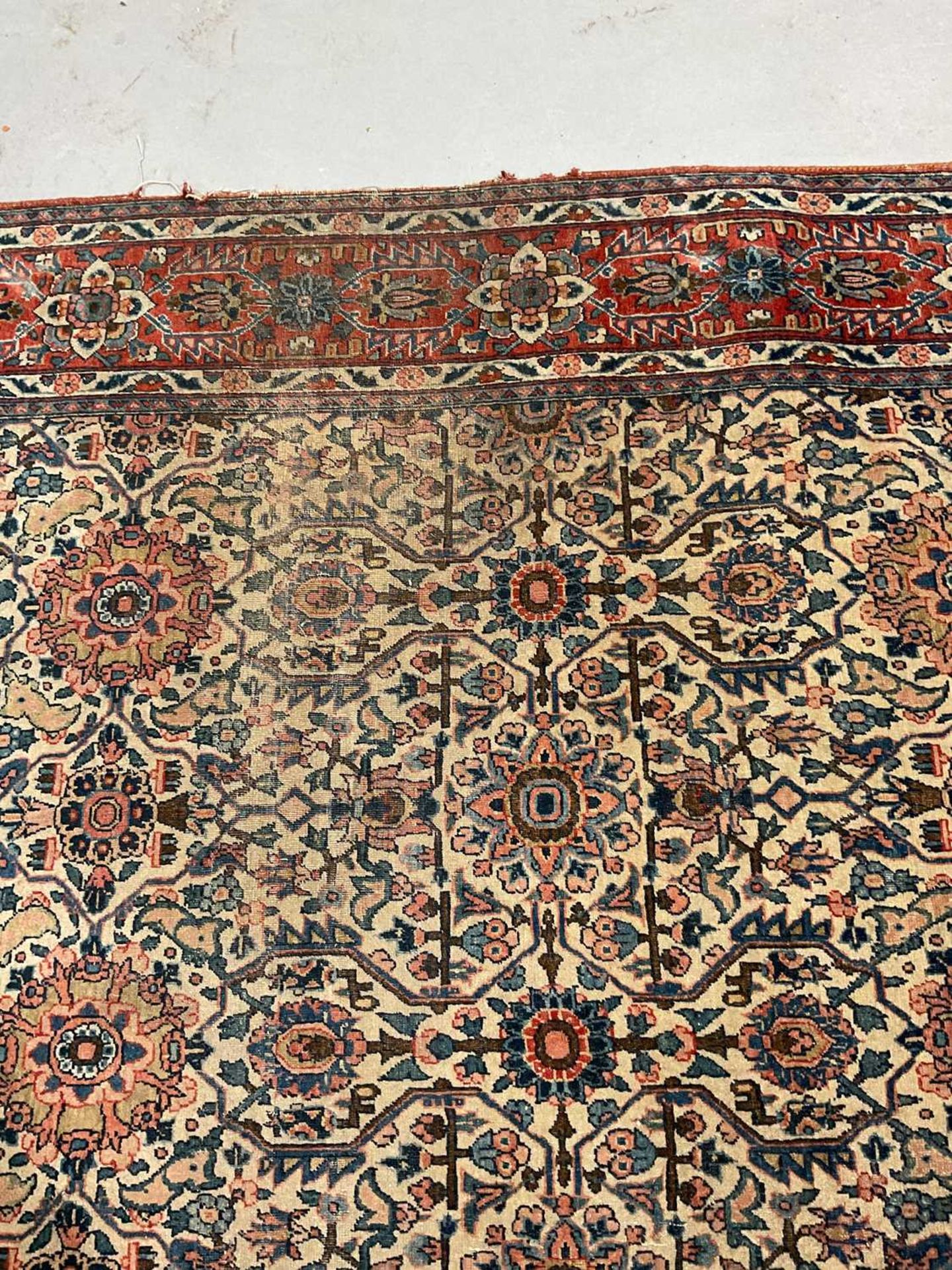 An antique ivory ground Kerman rug with an allover floral design within multiple borders 202 x 137cm - Image 10 of 10