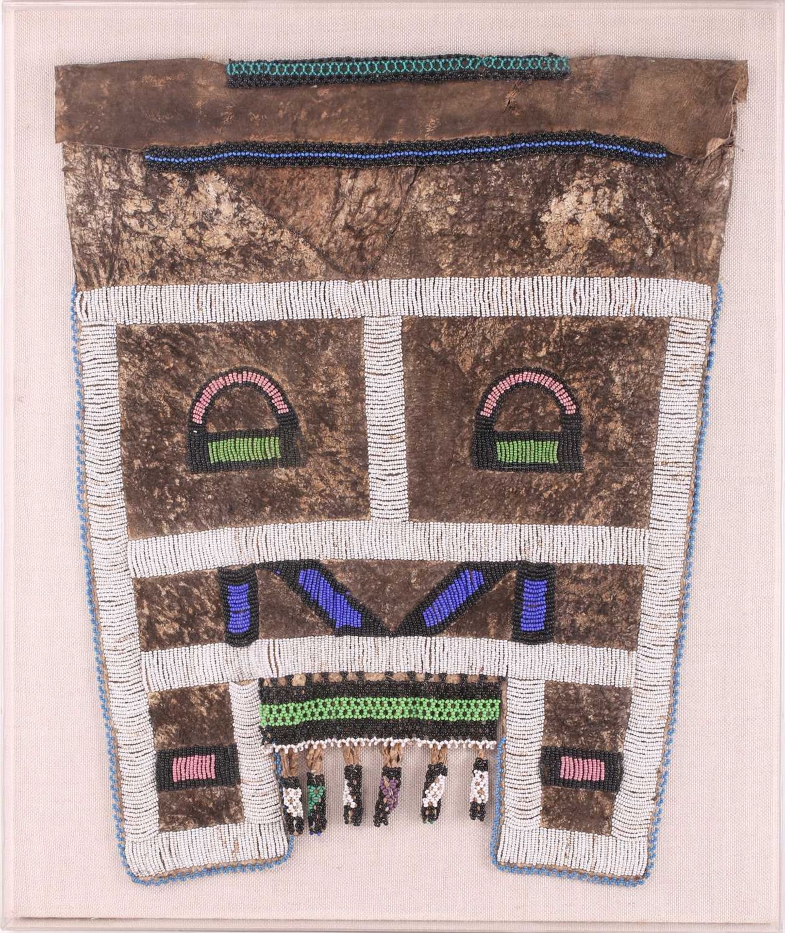 Three Ndebele tribal beadwork panels attached to a canvas and encased in a perspex-boxed frame, - Image 4 of 9