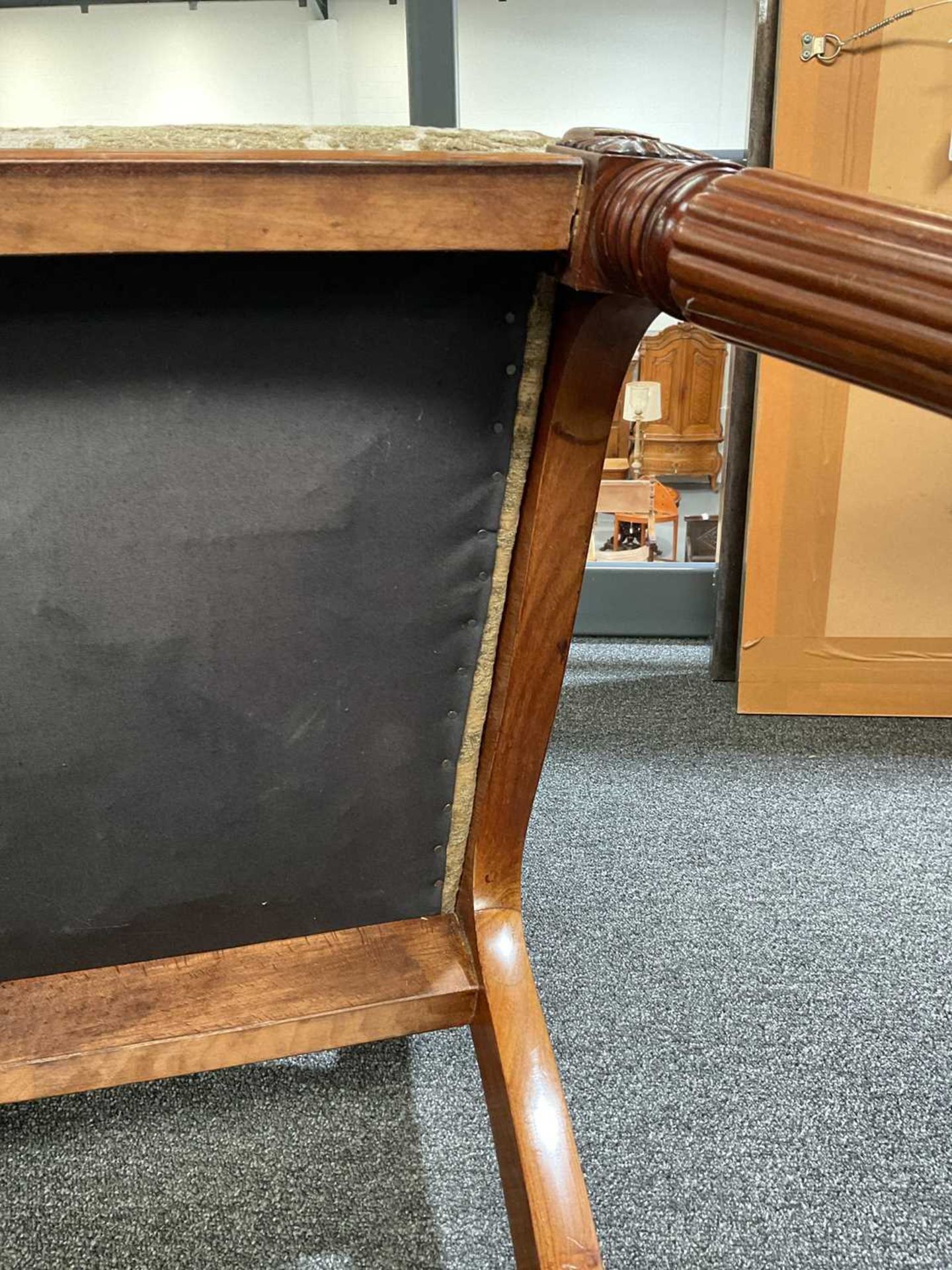 A pair of 19th century Continental mahogany open armchairs, with curved top rails and fan carved mid - Image 5 of 9