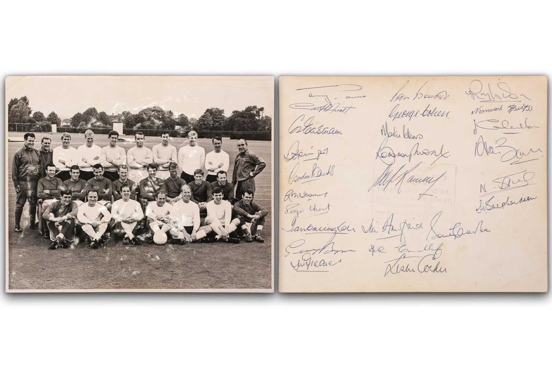 1966 England World Cup Team: a fully squad-signed gloss black and white press photograph, the (