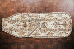 Silk embroidered priests chasuble, converted to a table runner, 174cm long x 60 cm wide. Provenance: