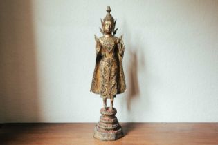 A Thai Rattanakosin (?) gilt bronze standing Buddha, late 19th century standing in Abhaya Mudra on a