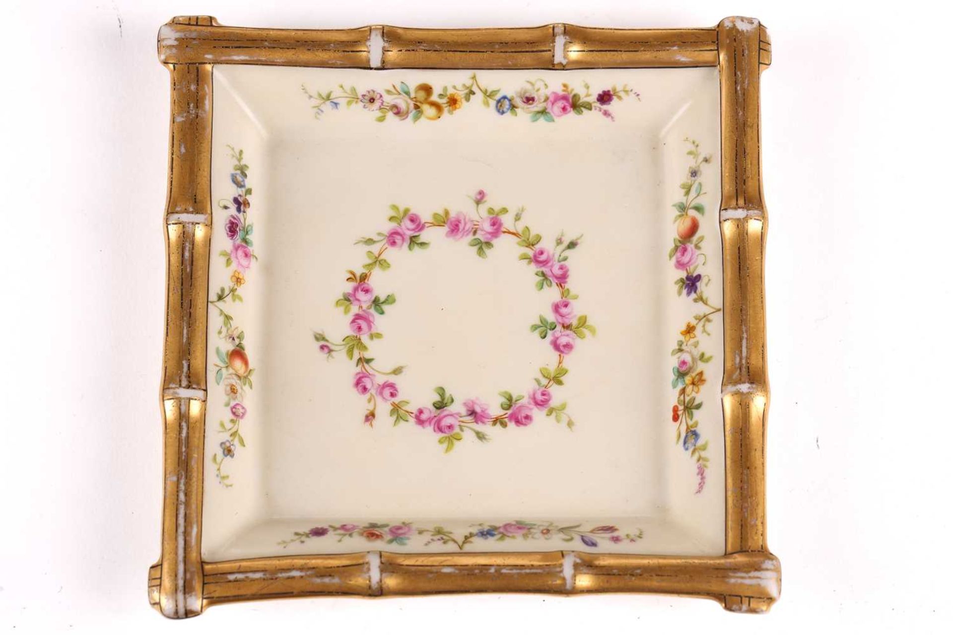 A pair of French painted porcelain square cache pots and stands, together with a pair of larger - Image 6 of 14