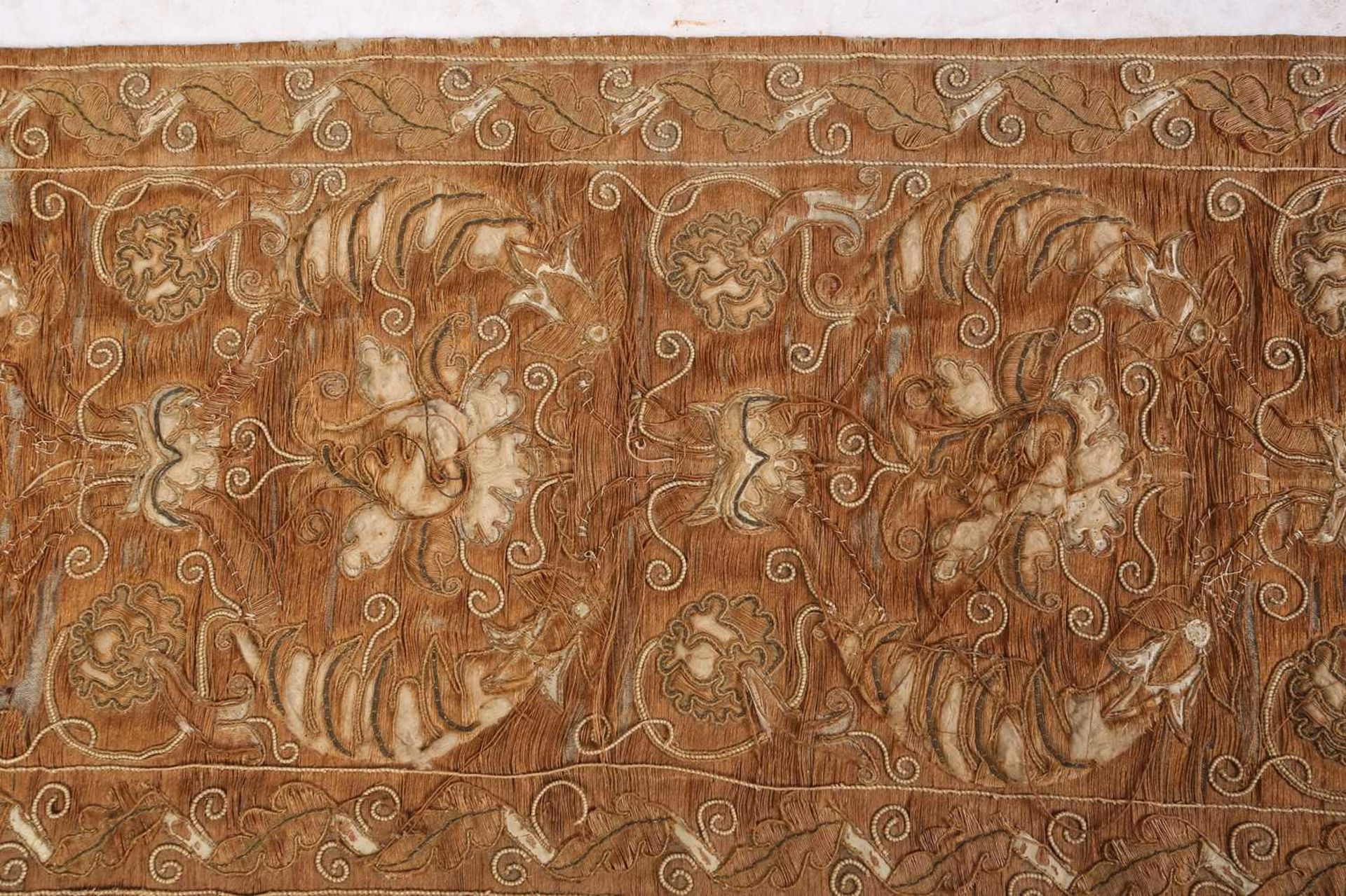 A group of silk worked panels including a possibly century silk altar cloth/wall hanging with floral - Image 4 of 6