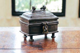 A 17th-century style bronze casket, probably 19th/20th century African or Indian with swing handle