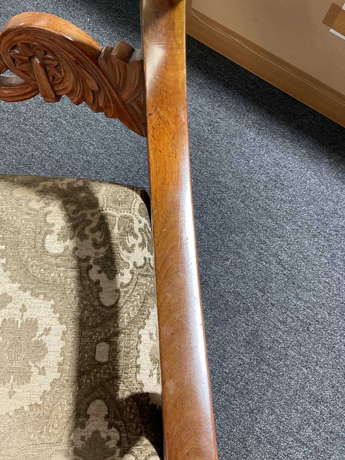 A pair of 19th century Continental mahogany open armchairs, with curved top rails and fan carved mid - Image 8 of 9