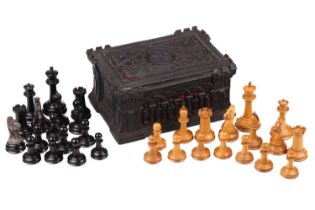 Jacques, London: a 'Staunton Chess Men' boxwood and ebony chess set, mid-19th century, contained