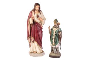 A large vintage ecclesiastical painted plaster figure of The Divine Mercy of the Sacred Heart of