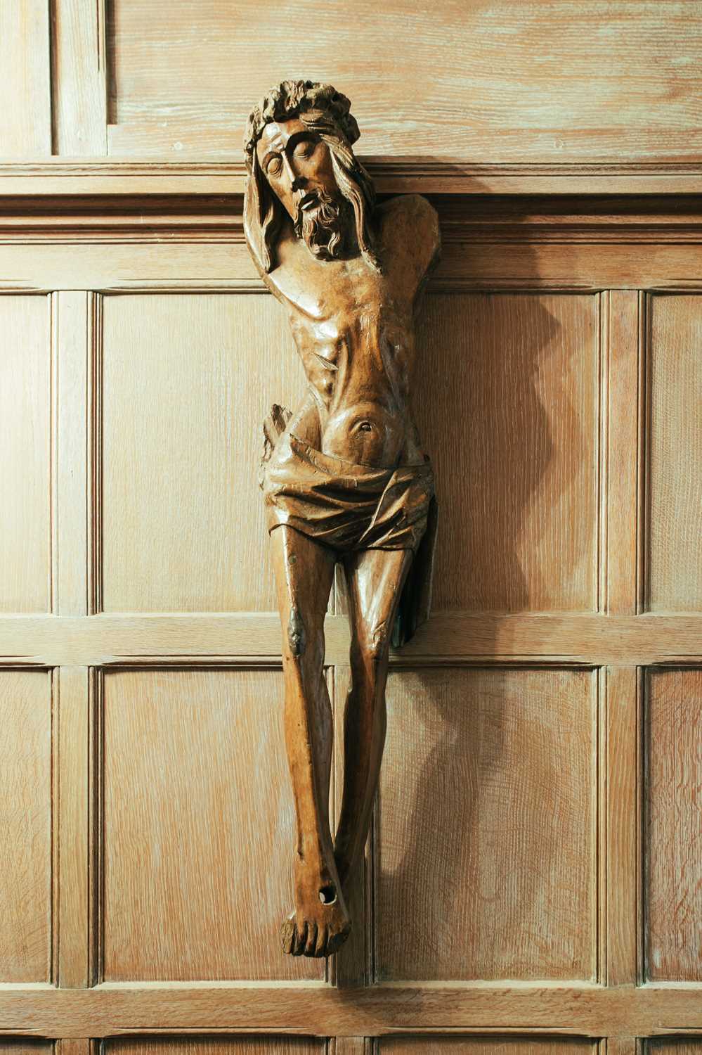 A 15th/16th century limewood carved Corpus Christi, probably Flemish, 100 cm long high x 22 cm wide,