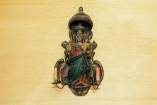 17th/18th century Spanish carved and polychromed Madonna and Child, under a canopy, with