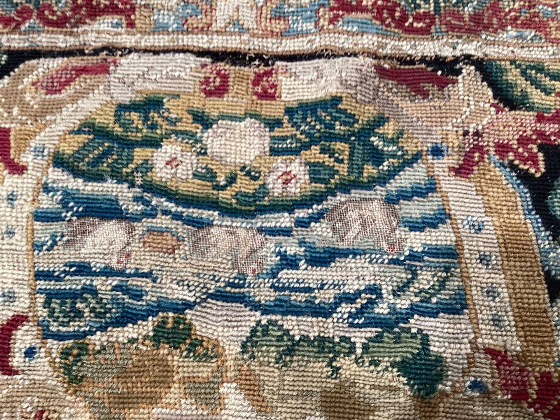 A needlework runner, possibly 18th century and later, the scene in petite and gross point, 120 cm - Image 11 of 11