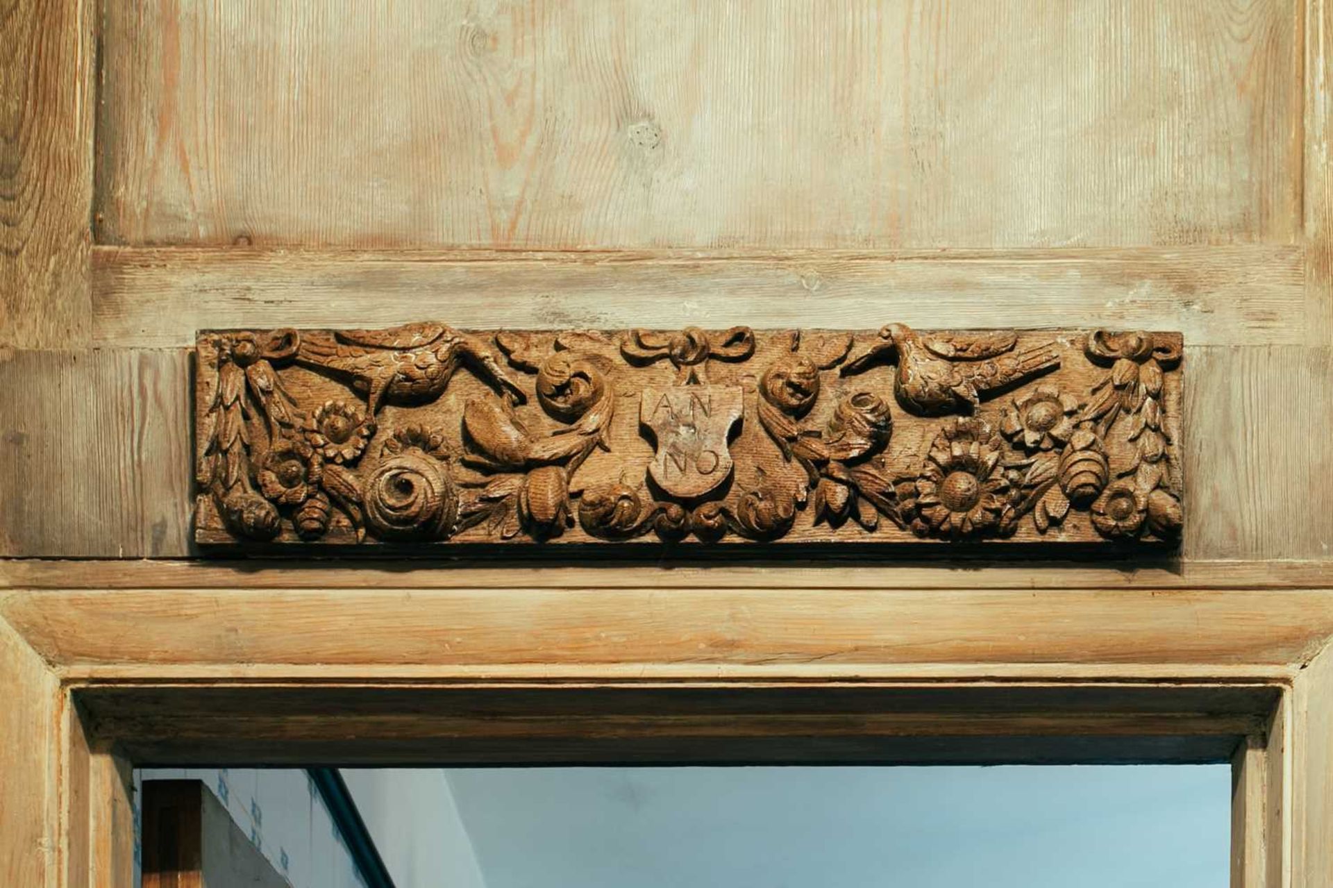 A pair of 17th century oak carved panels, one dated '1675', 13 cm x 61 cm Provenance: The contents - Image 2 of 3