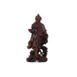 A Chinese carved cherrywood figure of Guan Gong (The God Of War) , 19th/20th century carved in the