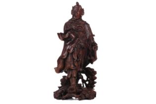 A Chinese carved cherrywood figure of Guan Gong (The God Of War) , 19th/20th century carved in the