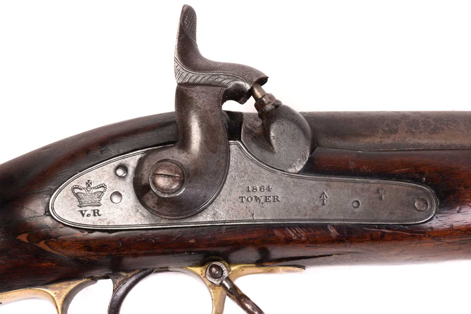 A Victorian 'Brunswick' military percussion rifle and sword bayonet, the lock dated 1864 and - Image 5 of 13