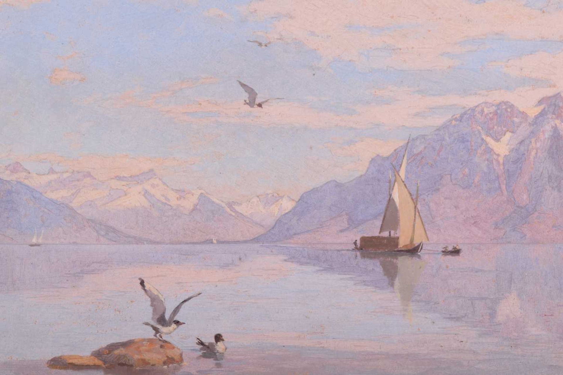 François Bocion (1828 - 1890), Sailing vessel on Lake Geneva, signed and dated 1860, oil on paper, - Image 3 of 11