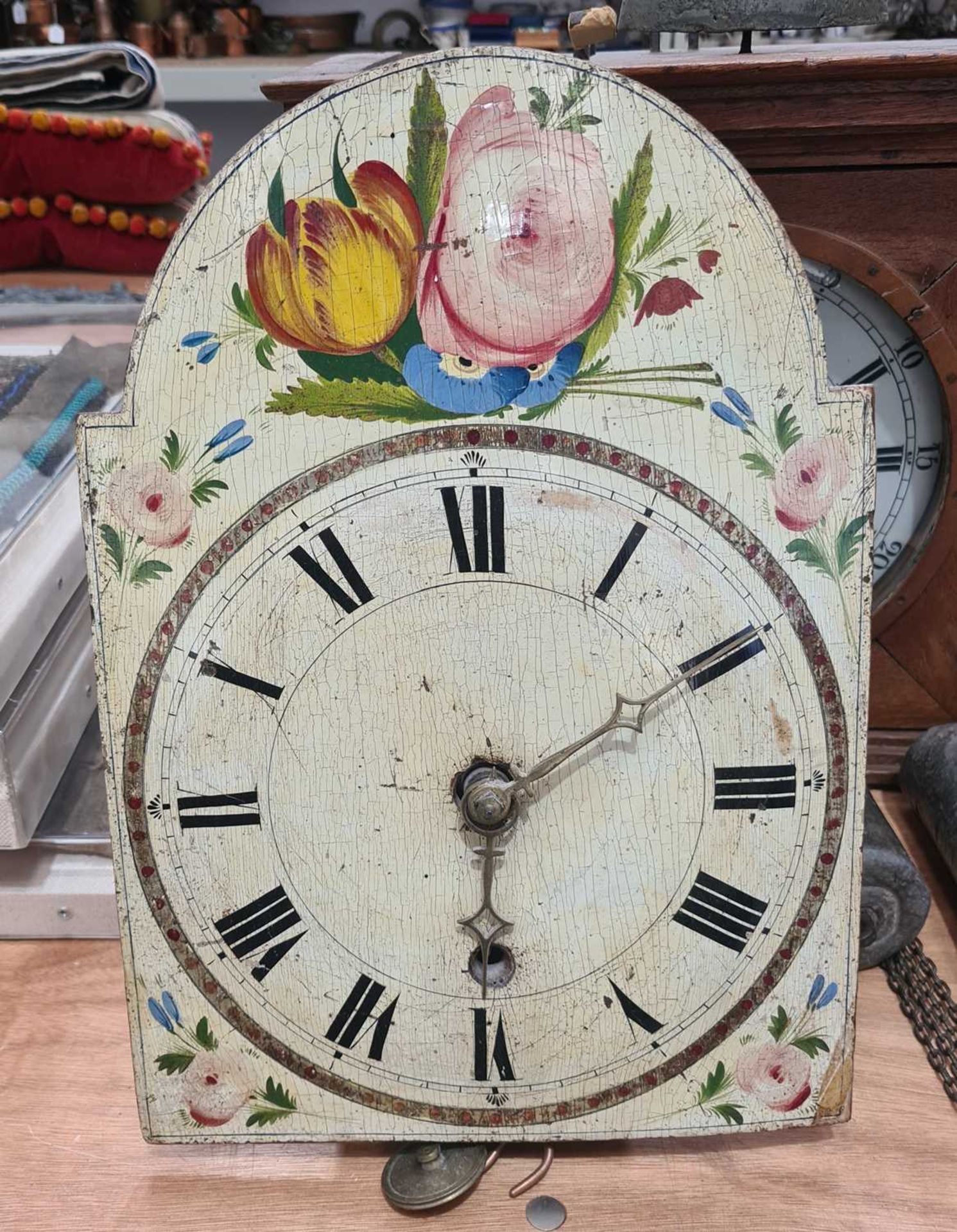 An Austrian 19th-century 30-hour wall clock with a simple hood and enamel Roman convex dial, 42 cm - Bild 2 aus 3