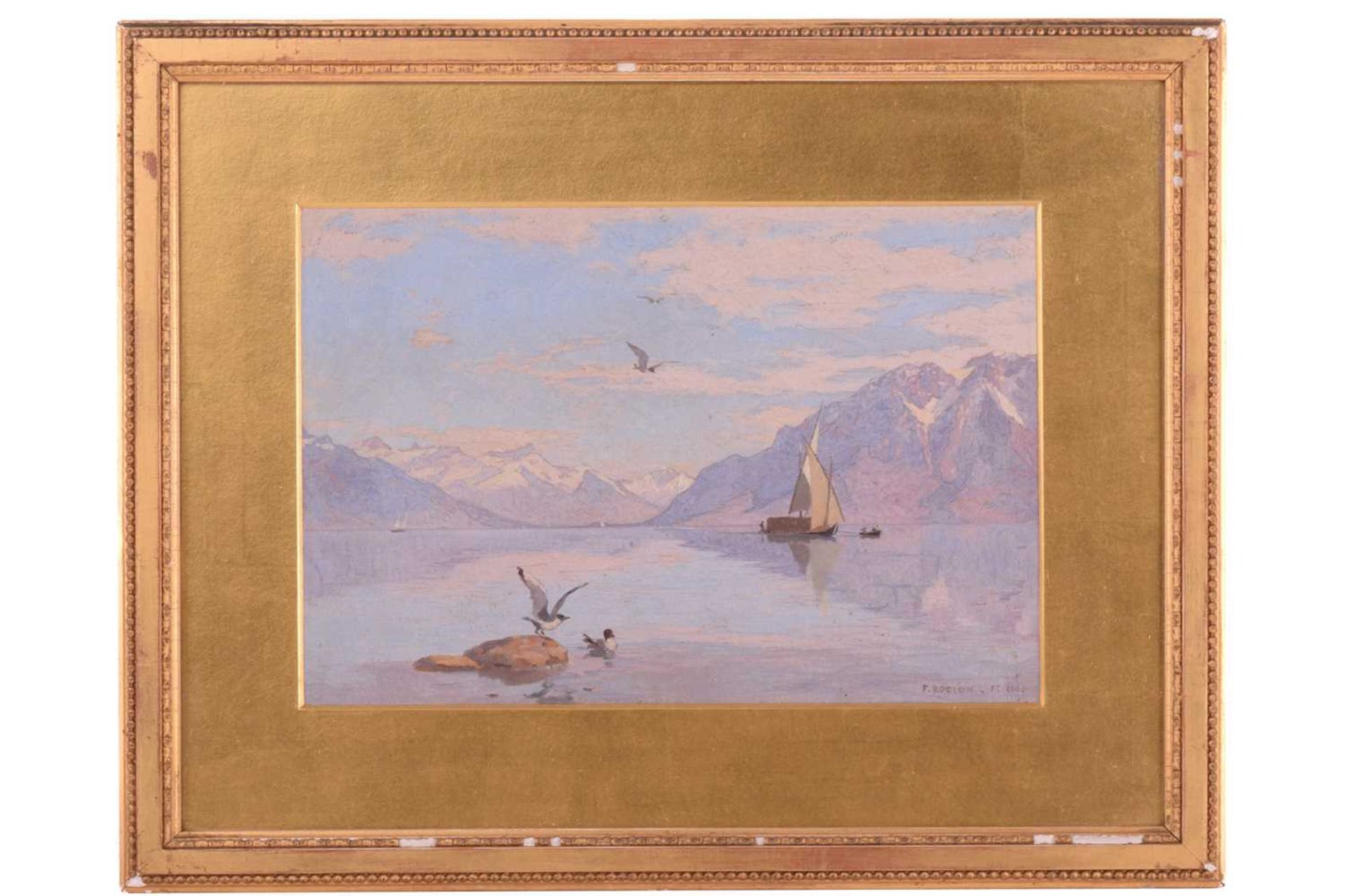 François Bocion (1828 - 1890), Sailing vessel on Lake Geneva, signed and dated 1860, oil on paper,