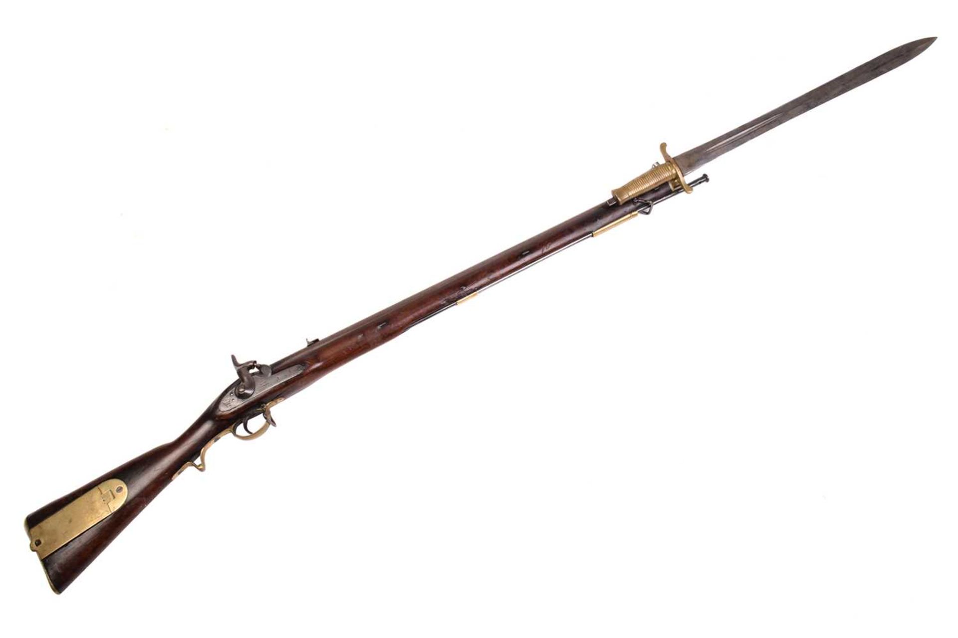 A Victorian 'Brunswick' military percussion rifle and sword bayonet, the lock dated 1864 and