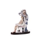 A large Lladro figure, 'Jester's Serenade', modelled as a ballerina with bouquet of flowers seated