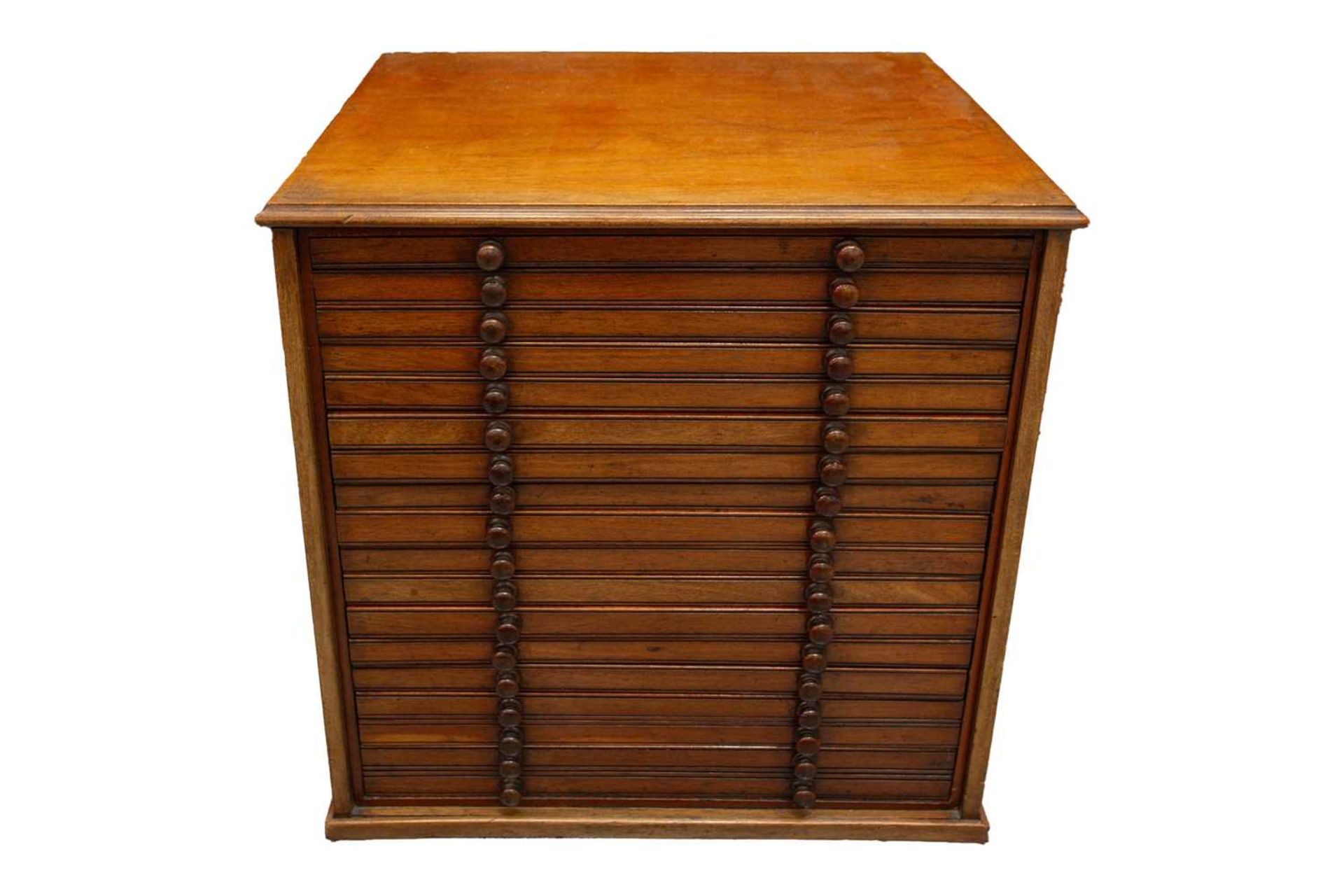 A Victorian mahogany coin or medal collector's chest, of sixteen-long shallow drawers with turned - Image 2 of 18