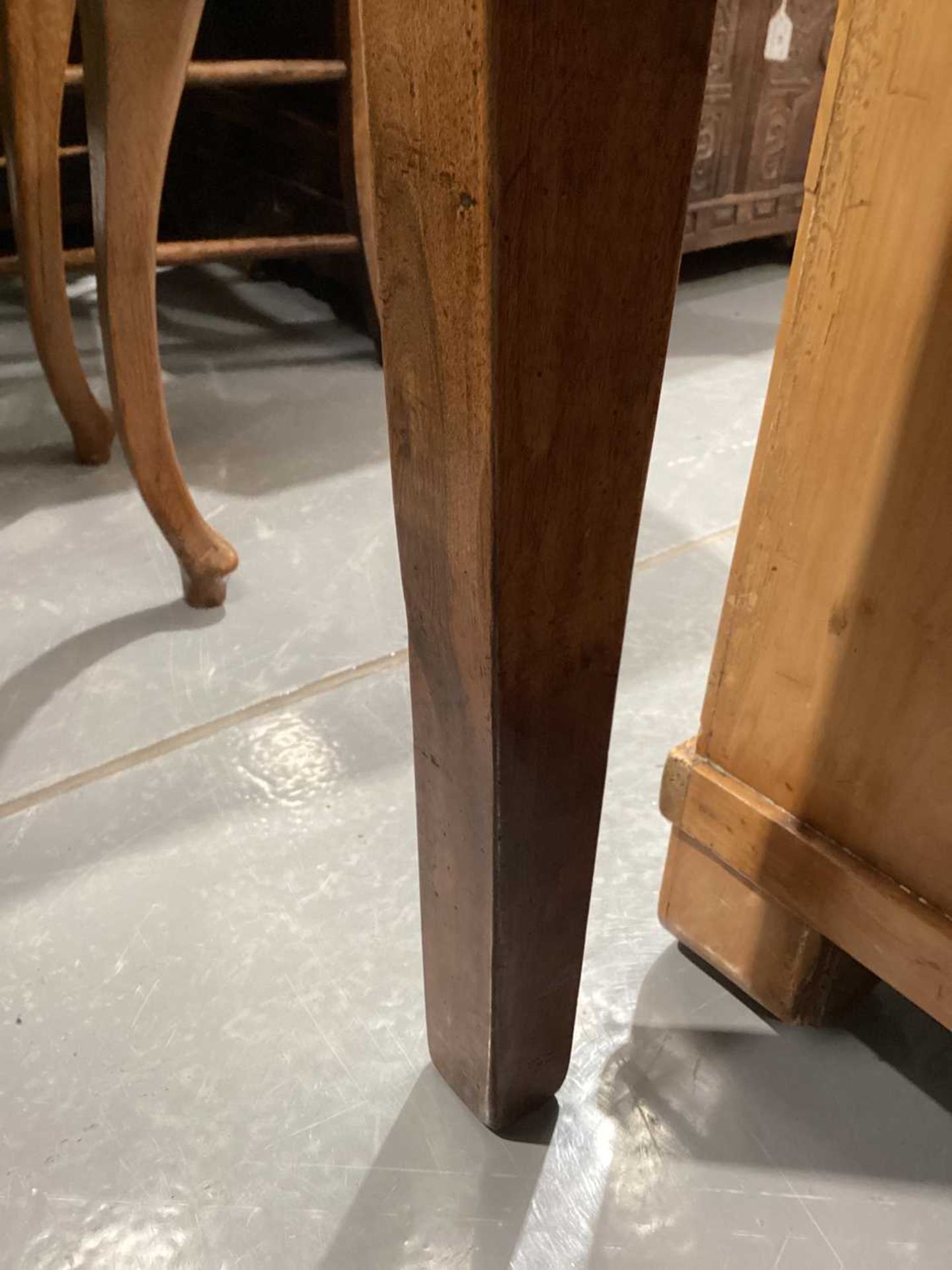 An early 19th-century French fruitwood kitchen table, drawer to one end, 78 cm high x 207 cm x 79 - Image 9 of 11