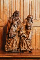 A 16th/17th century Netherlandish carved oak nativity scene, 58 cm high x 39 cm wide. Provenance: