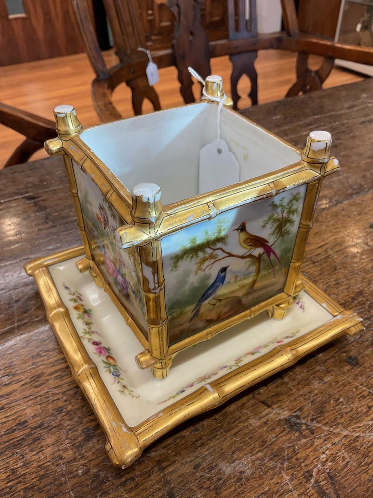 A pair of French painted porcelain square cache pots and stands, together with a pair of larger - Image 14 of 14