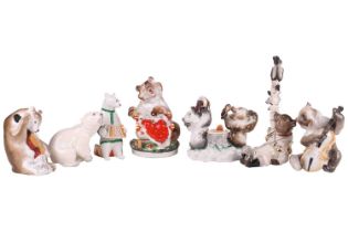 A group of Soviet Era and later Russian porcelain figures including E. Charushin for Lomonosov