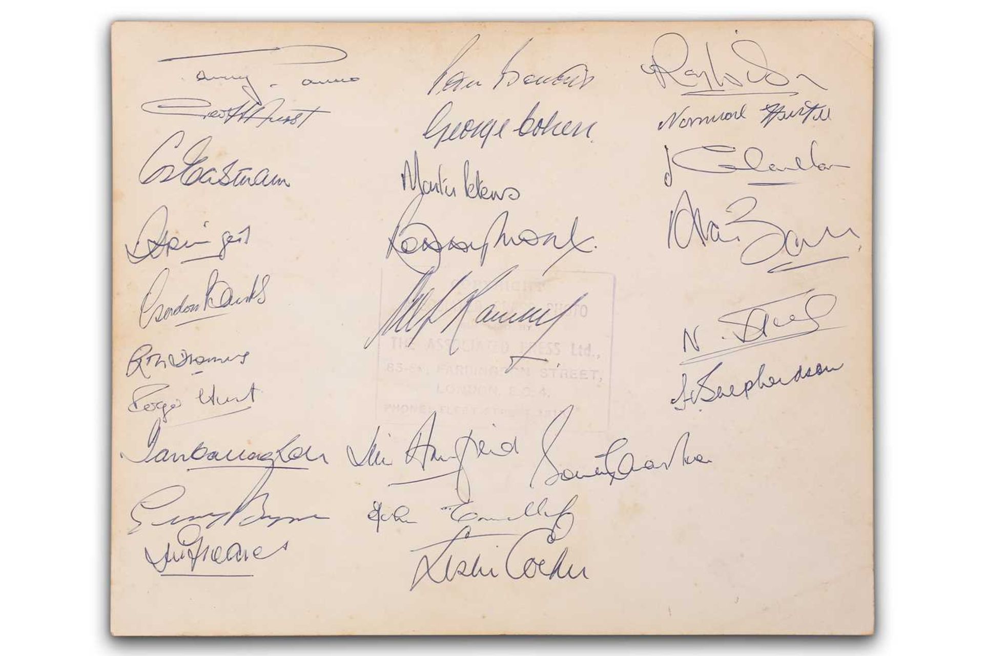 1966 England World Cup Team: a fully squad-signed gloss black and white press photograph, the ( - Bild 2 aus 11