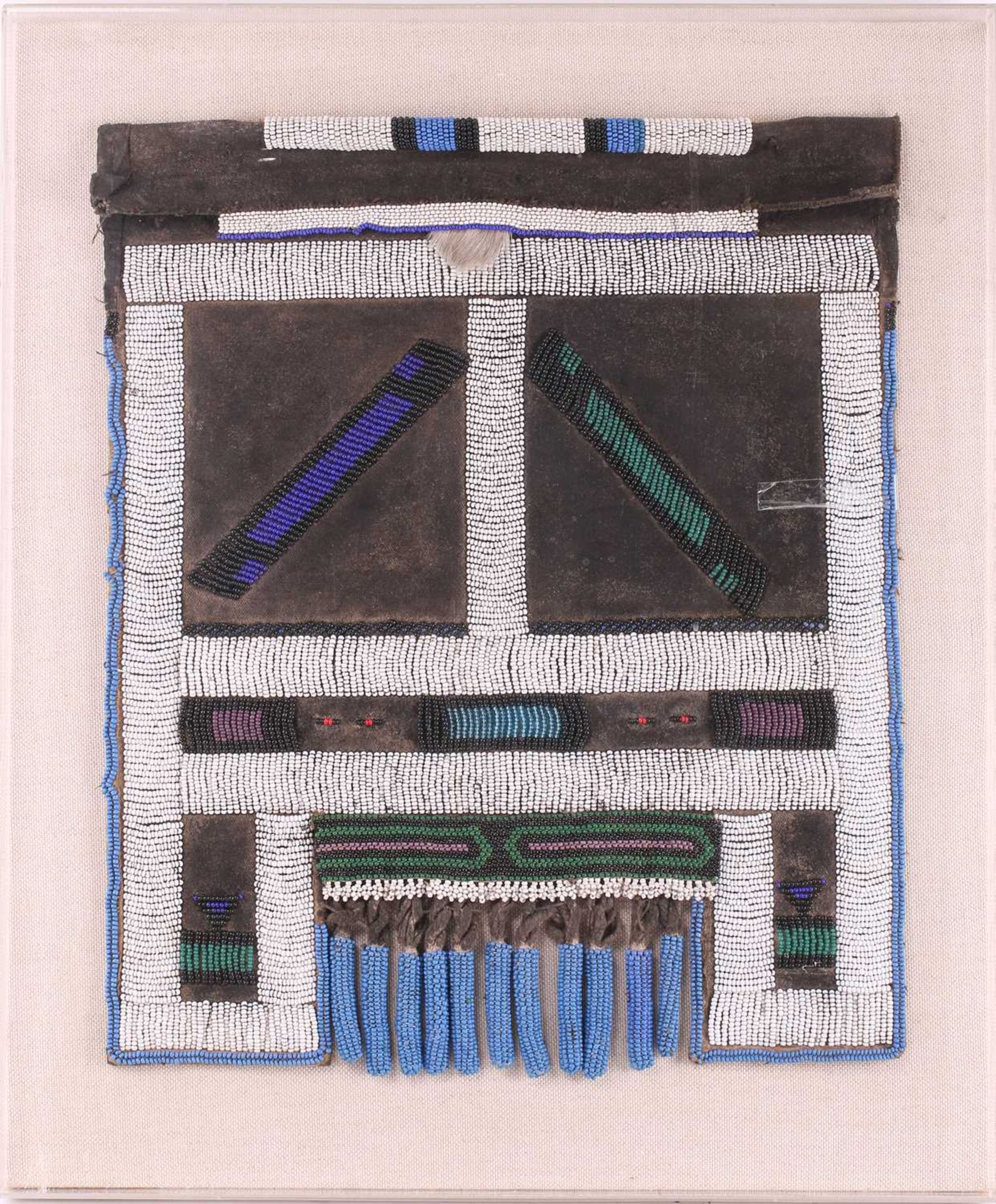 Three Ndebele tribal beadwork panels attached to a canvas and encased in a perspex-boxed frame, - Image 8 of 9