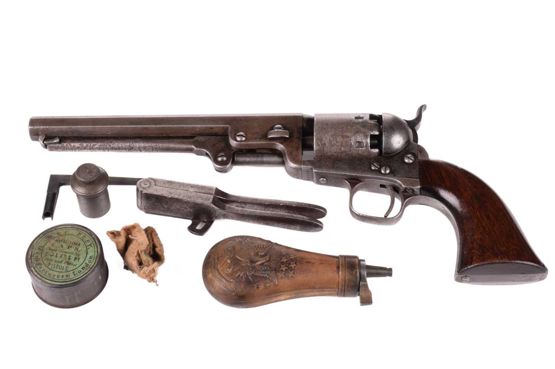 A cased London-made Colt 1851 Navy pattern single action. 36 calibre percussion revolver, serial - Image 11 of 14