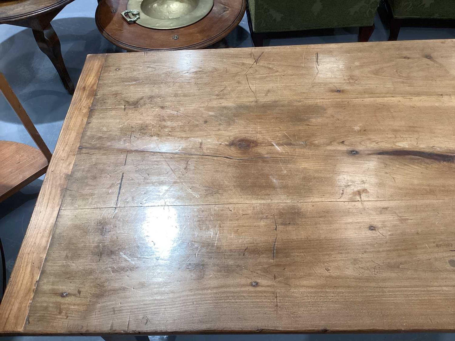 An early 19th-century French fruitwood kitchen table, drawer to one end, 78 cm high x 207 cm x 79 - Image 5 of 11