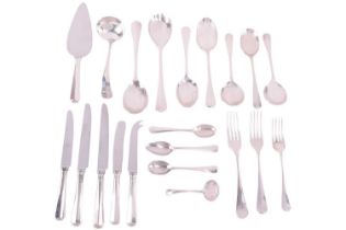 A matched collection of silver Hanoverian Rattail pattern flatware comprising, a sauce ladle, two