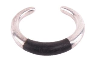 Georg Jensen - 'Aura' open cuff bangle, mounted with a tapered ebony piece integrating into the rest