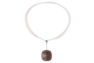 Georg Jensen - 'Neck Ring' with square smoky quartz drop pendant; comprising a streamlined tension