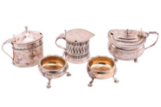 A collection of silver items comprising a pair of salts with gilt interiors, of flattened round form