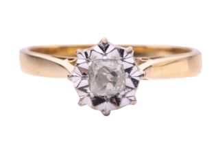 A diamond solitaire ring set with an old cut diamond with an estimated weight of 0.25ct, in an