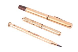 A Waterman fountain pen with barrel and cap both cased in 9ct yellow gold protectors, engraved