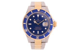 A Rolex Submariner Bi-metal Blue dial reference 16613 watch, complete. Model: 16613 Serial: