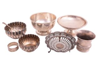 A group of silver items including an engraved presentation bowl by Davies & Powers, 1932; an