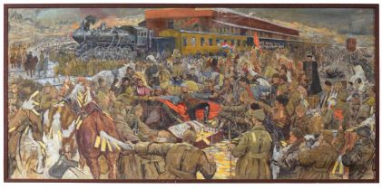 Gavrill Nikitic Gorelov (1880 - 1966) Russian, Capturing the Whites Army Bullion Train, Russian