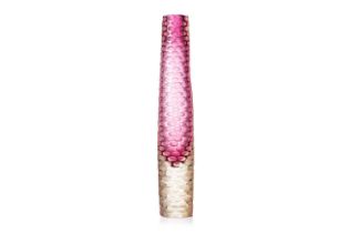 Moro Mariano, a tall Murano glass cylindrical vase, of faceted cylindrical form in red and yellow,