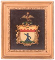 19th century British School, Armorial coat of arms depicting a trebuchet, oil on panel, 17 x 14.5